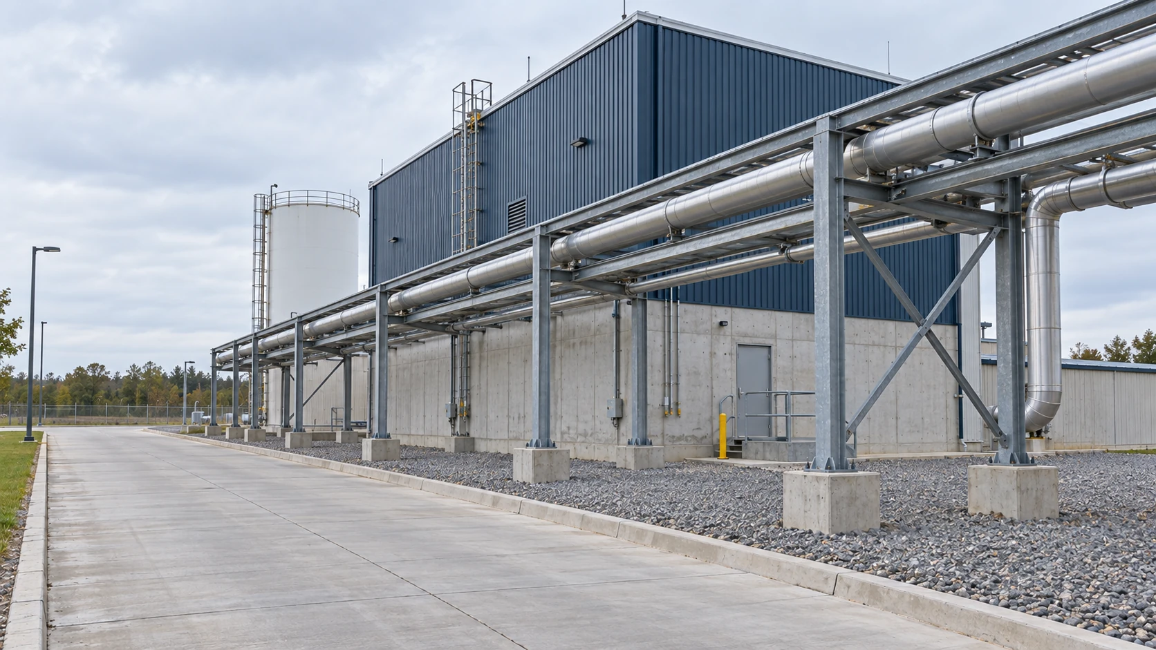 Conceptual industrial buildings and utility pipe racks