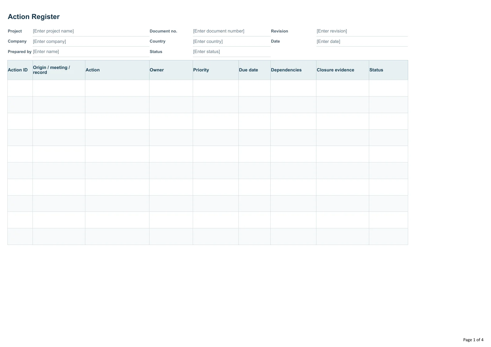 Action Register · Document preview