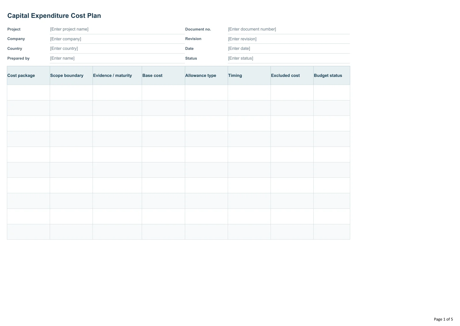 Capital Expenditure Cost Plan · Document preview