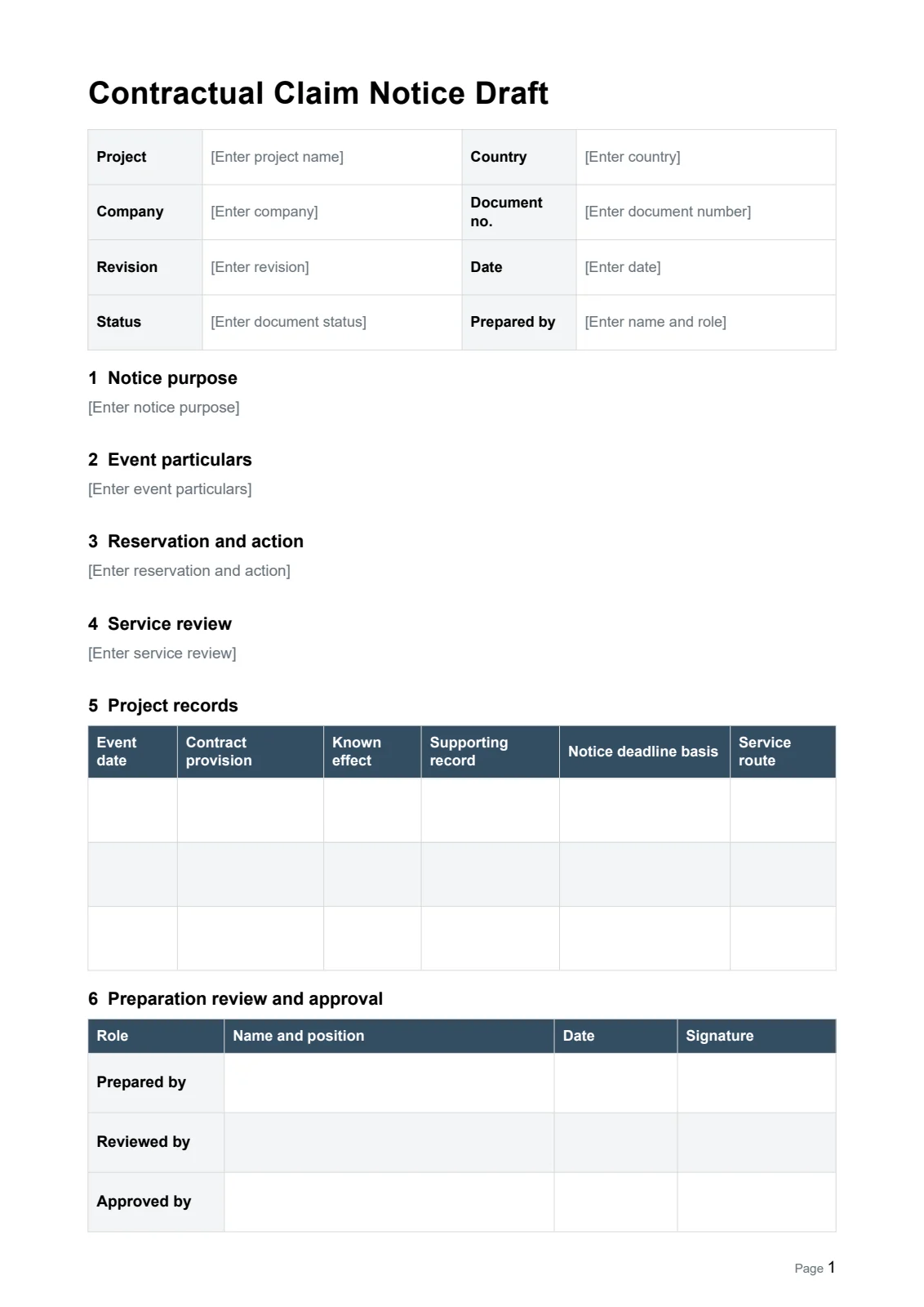 Contractual Claim Notice Draft · Document preview
