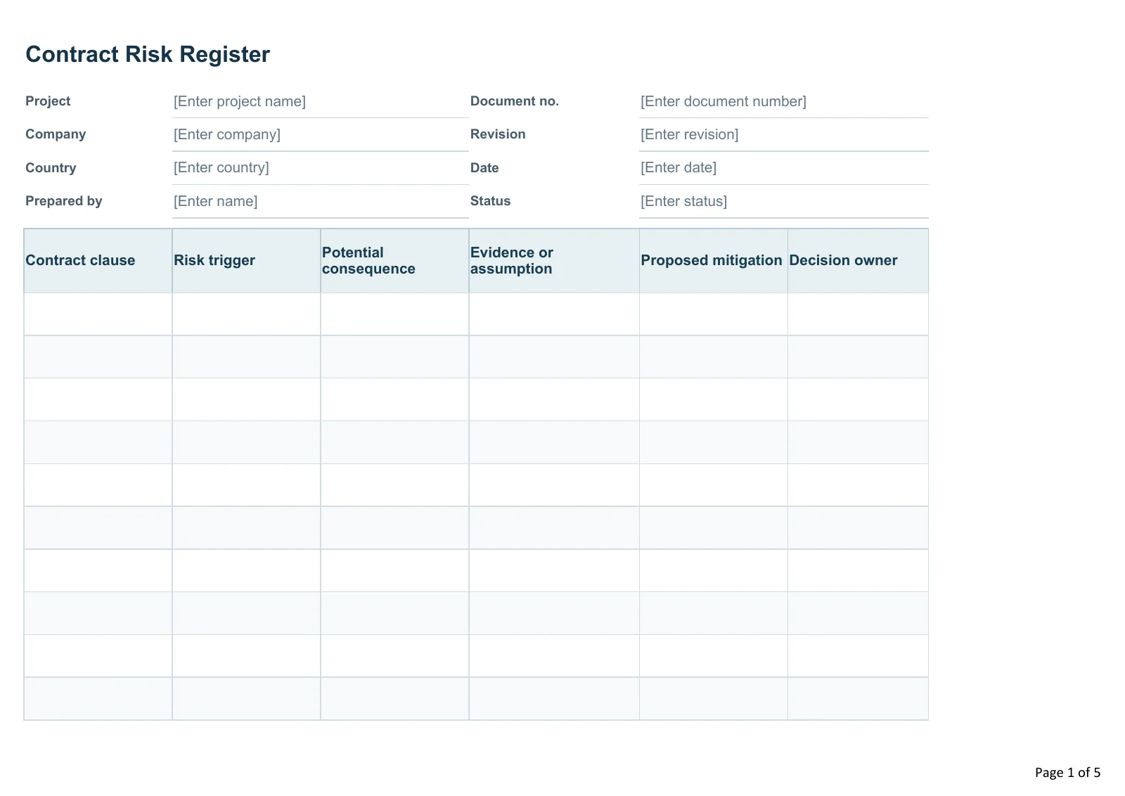 Contract Risk Register · Document preview