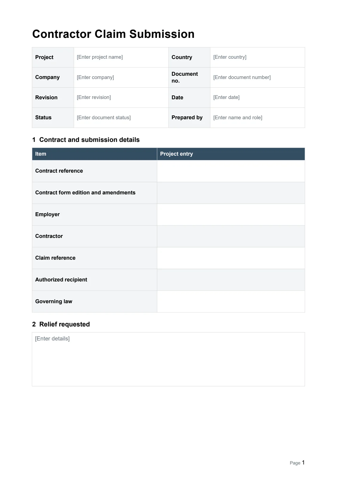 Contractor Claim Submission · Document preview