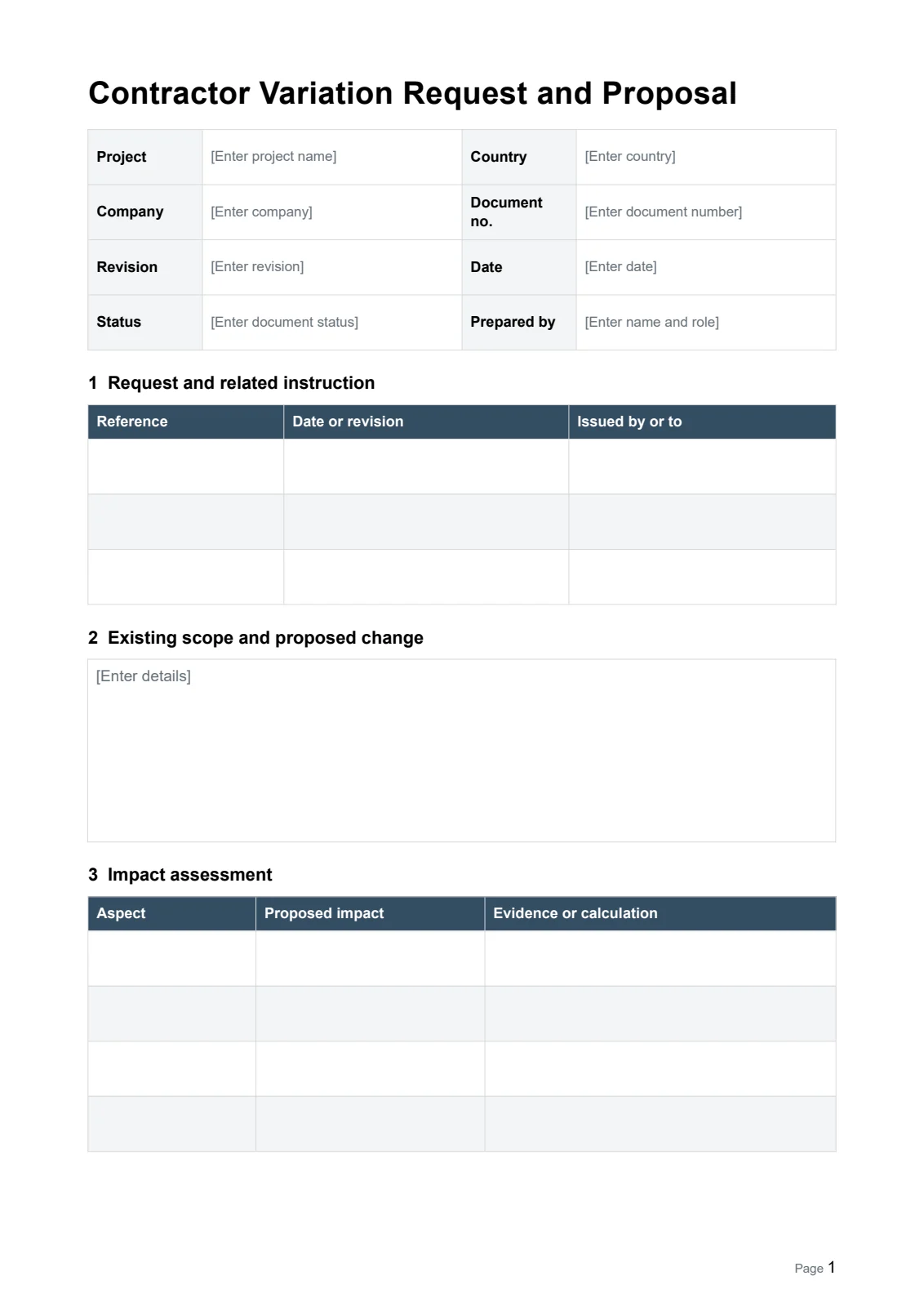 Contractor Variation Request and Proposal · Document preview