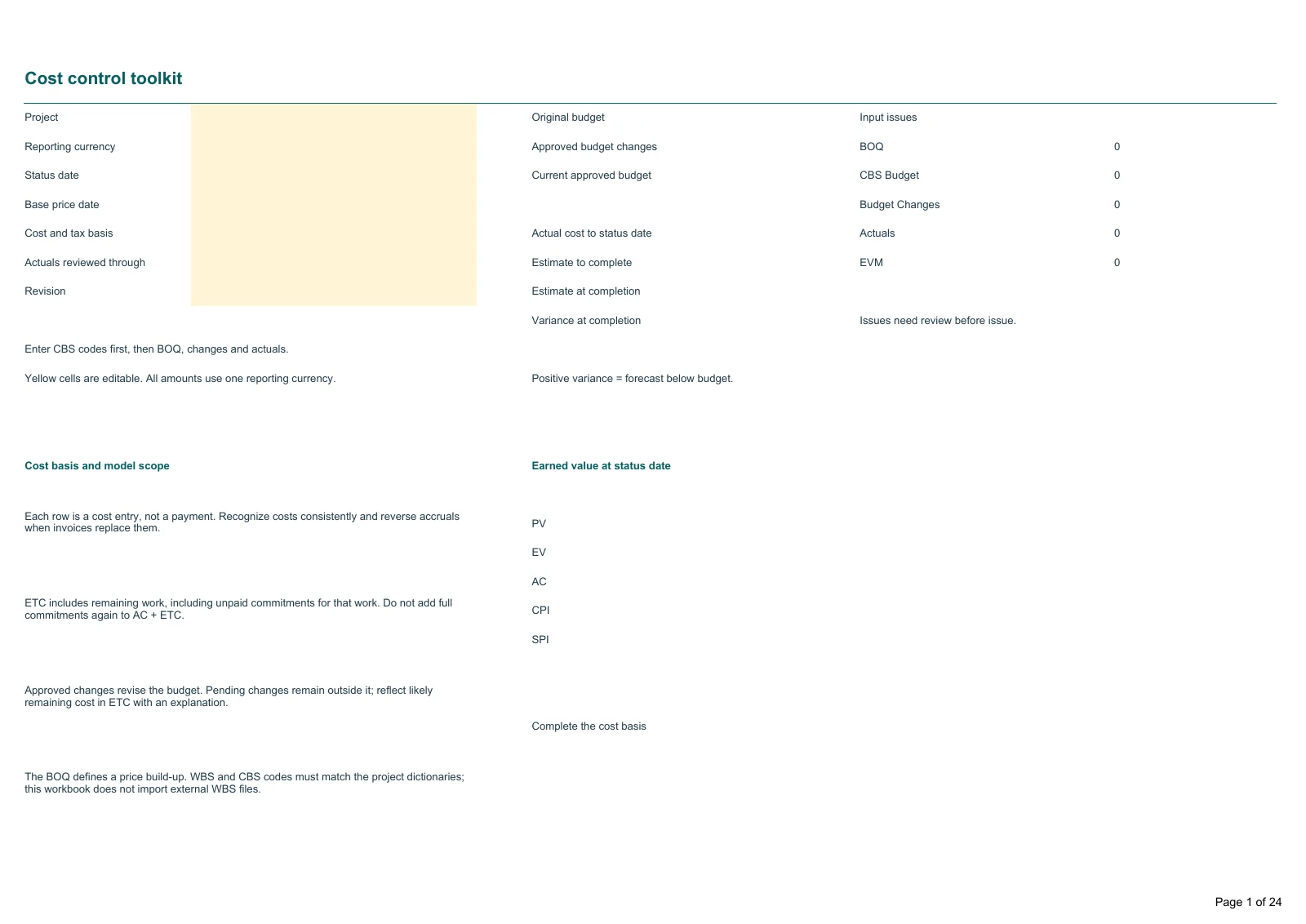 Cost Control Toolkit · Document preview