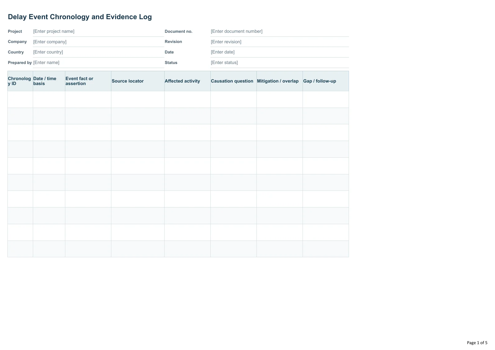 Delay Event Chronology and Evidence Log · Document preview