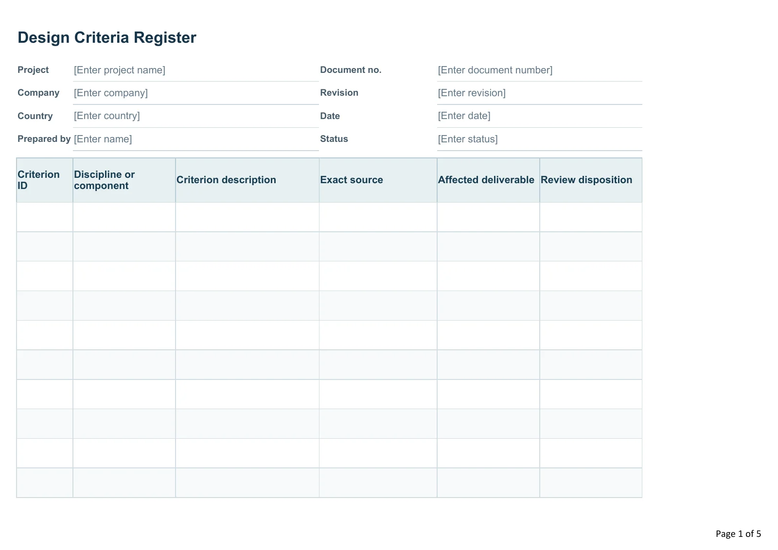 Design Criteria Register · Document preview