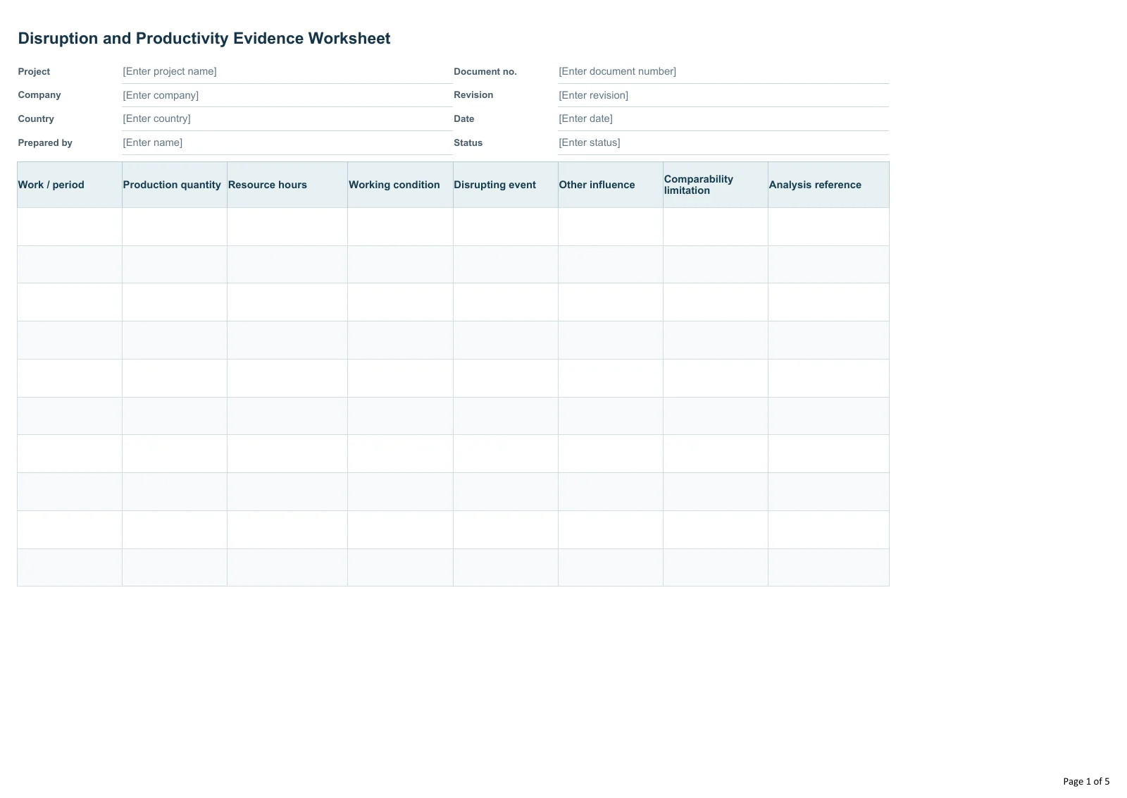 Disruption and Productivity Evidence Worksheet · Document preview