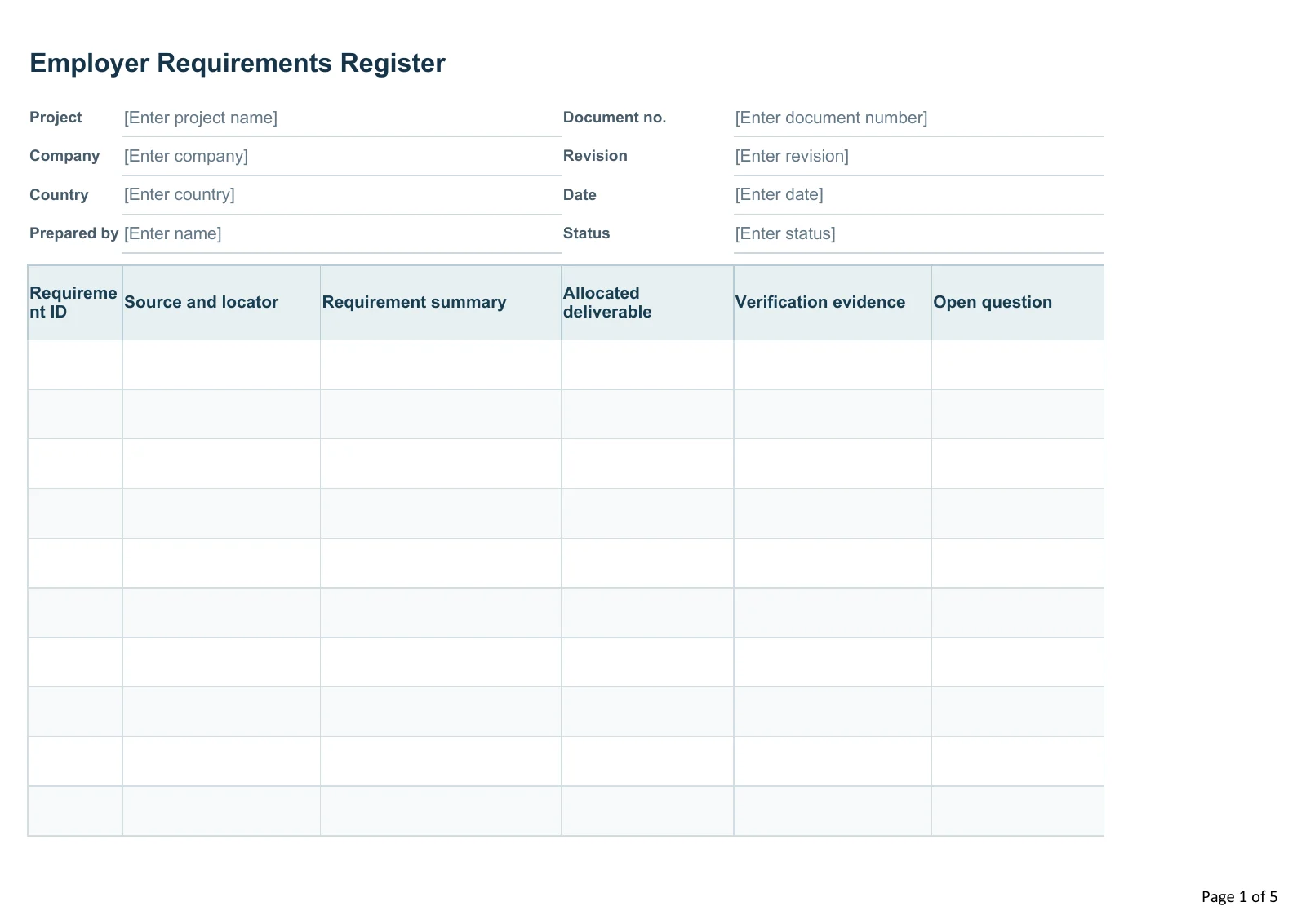 Employer Requirements Register · Document preview