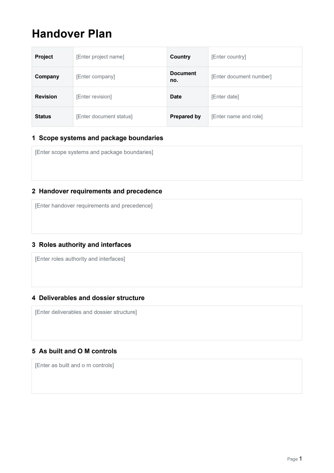 Handover Plan · Document preview