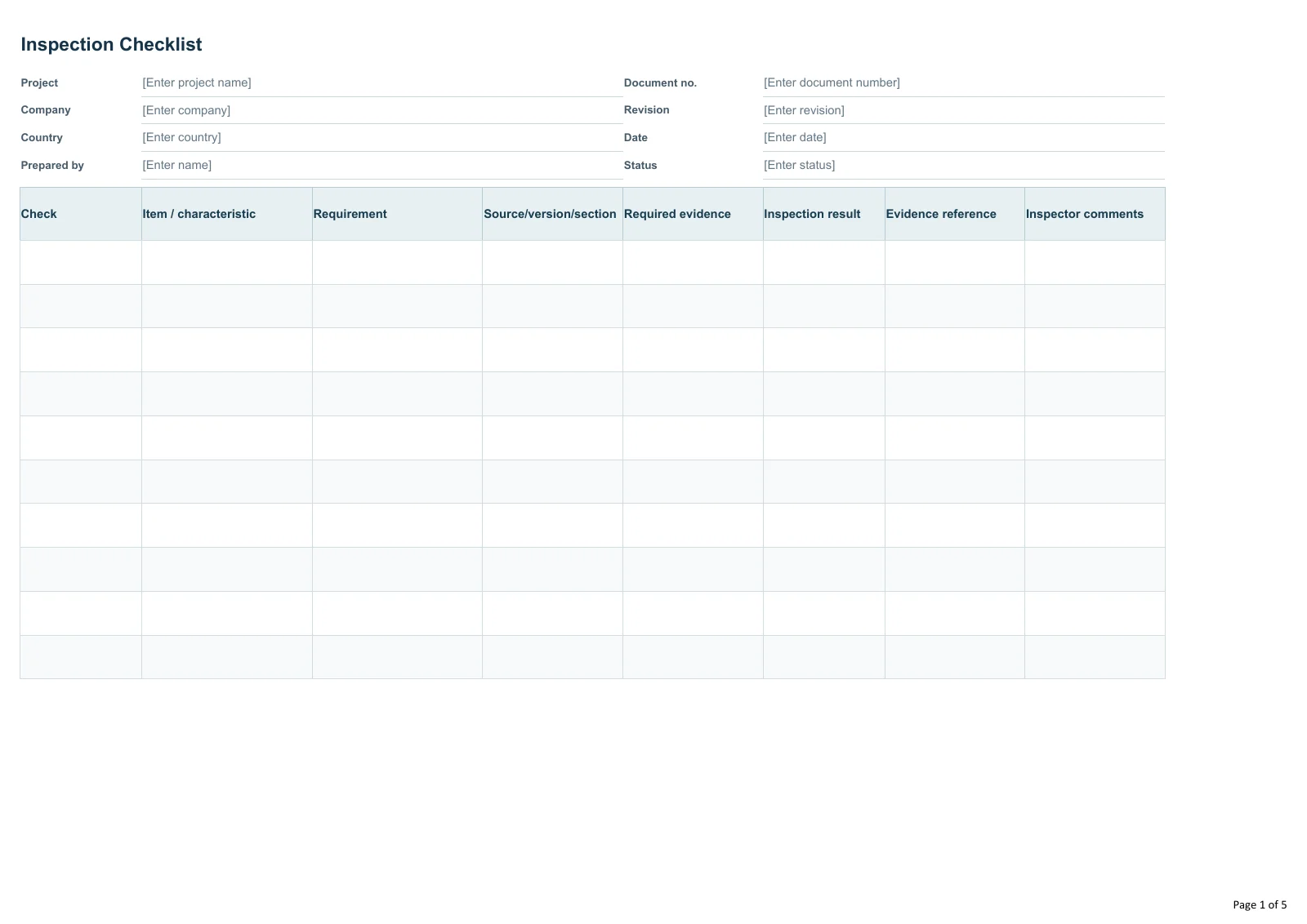 Inspection Checklist · Document preview