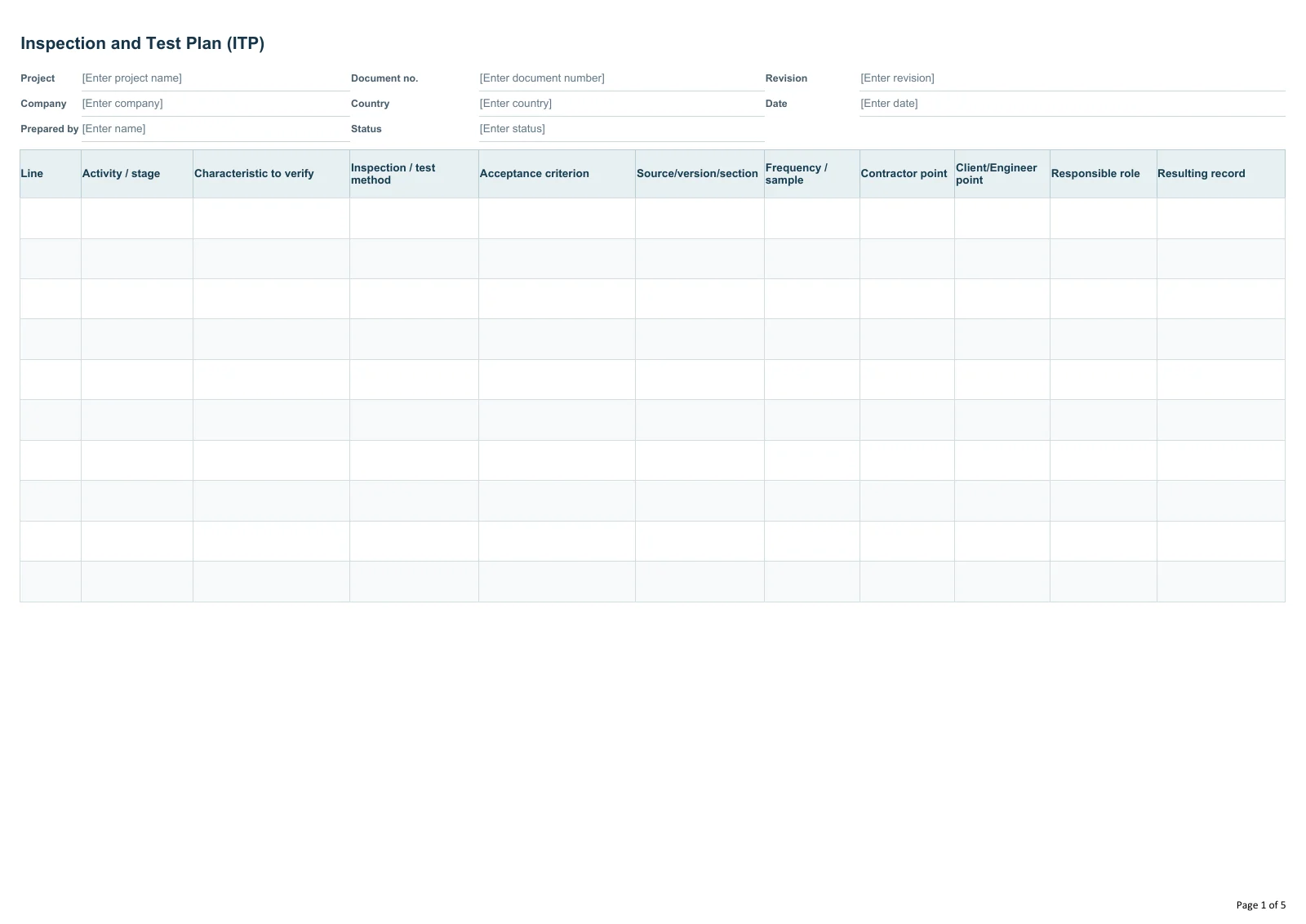 Inspection and Test Plan (ITP) · Document preview
