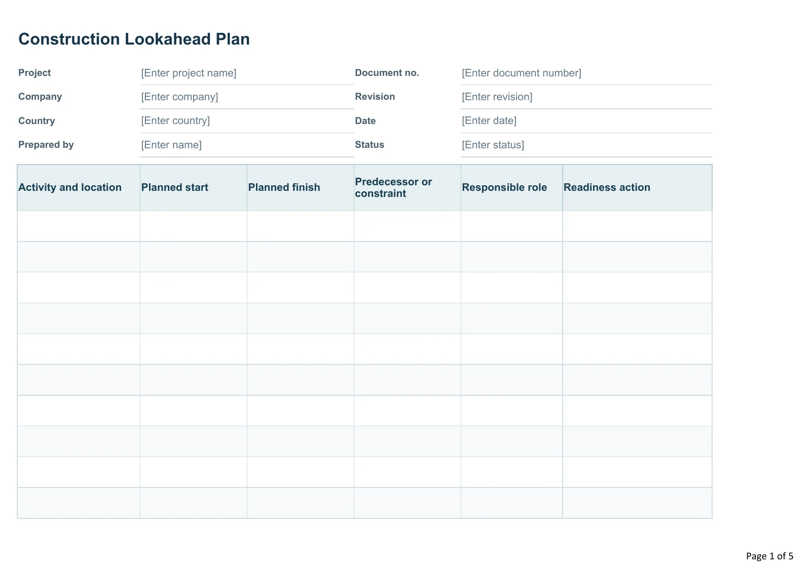 Construction Lookahead Plan · Document preview