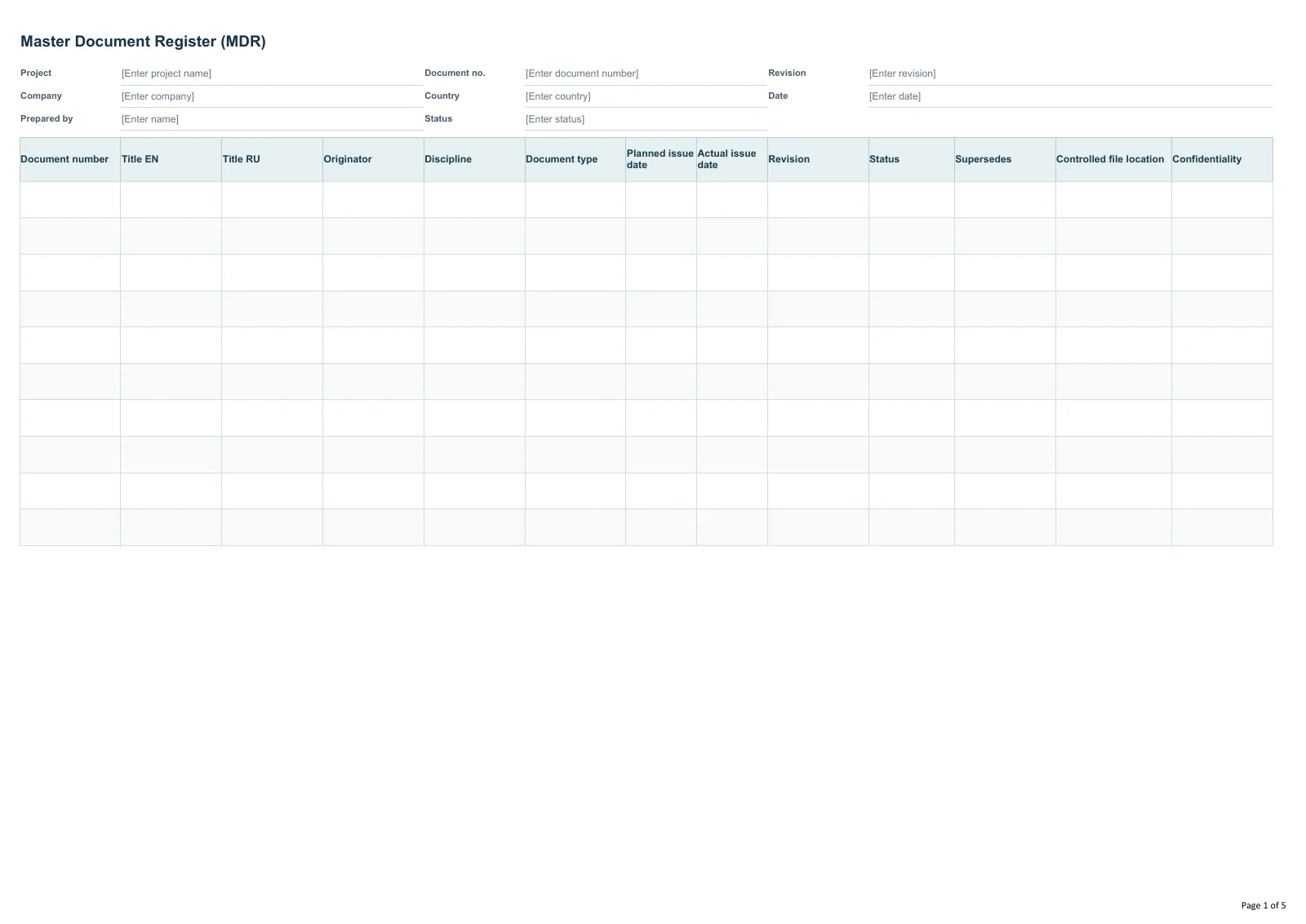 Master Document Register (MDR) · Document preview