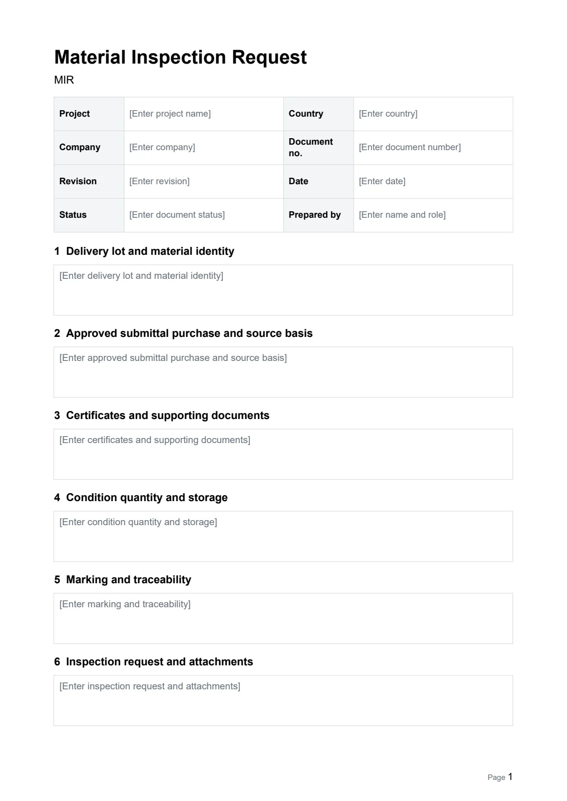 Material Inspection Request (MIR) · Document preview
