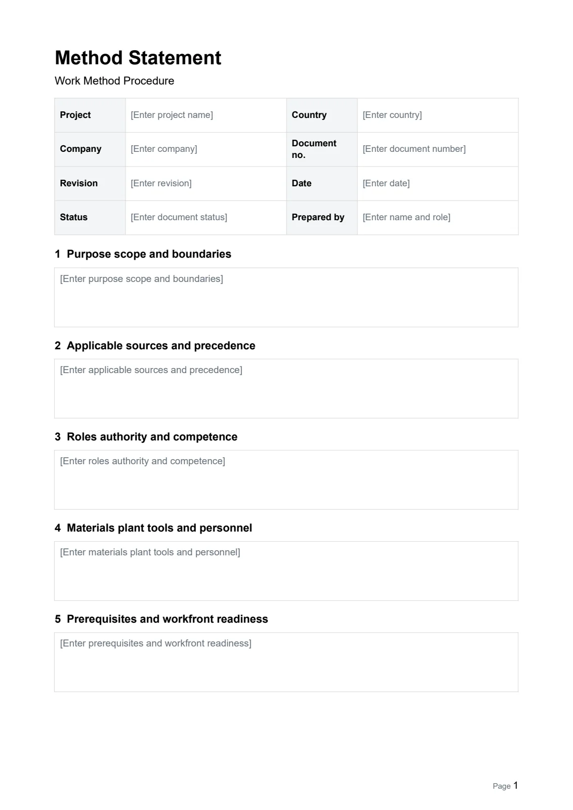 Method Statement / Work Method Procedure · Document preview
