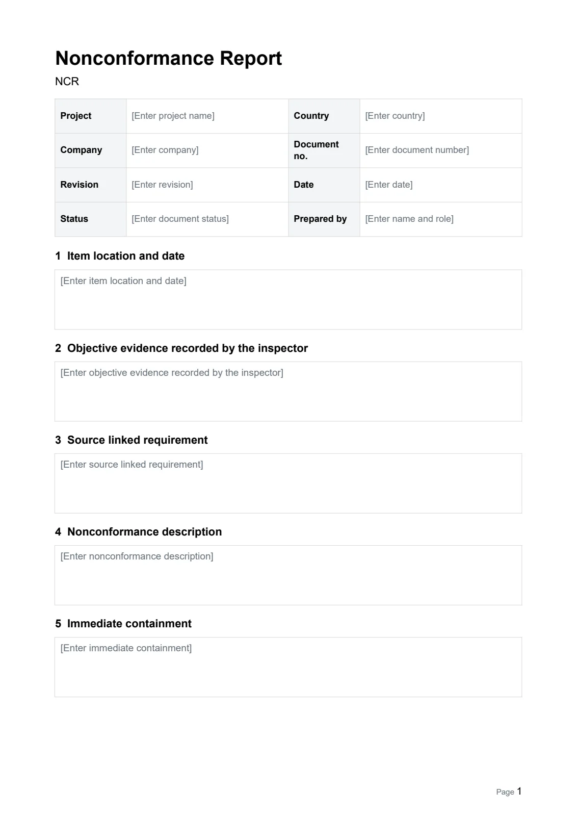 Nonconformance Report (NCR) · Document preview
