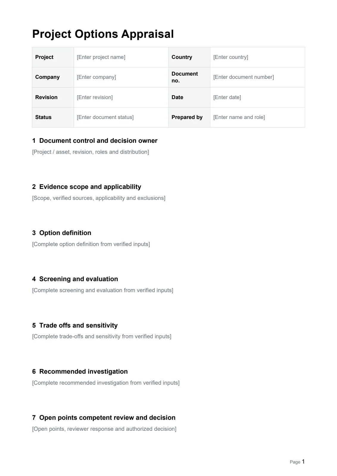 Project Options Appraisal · Document preview