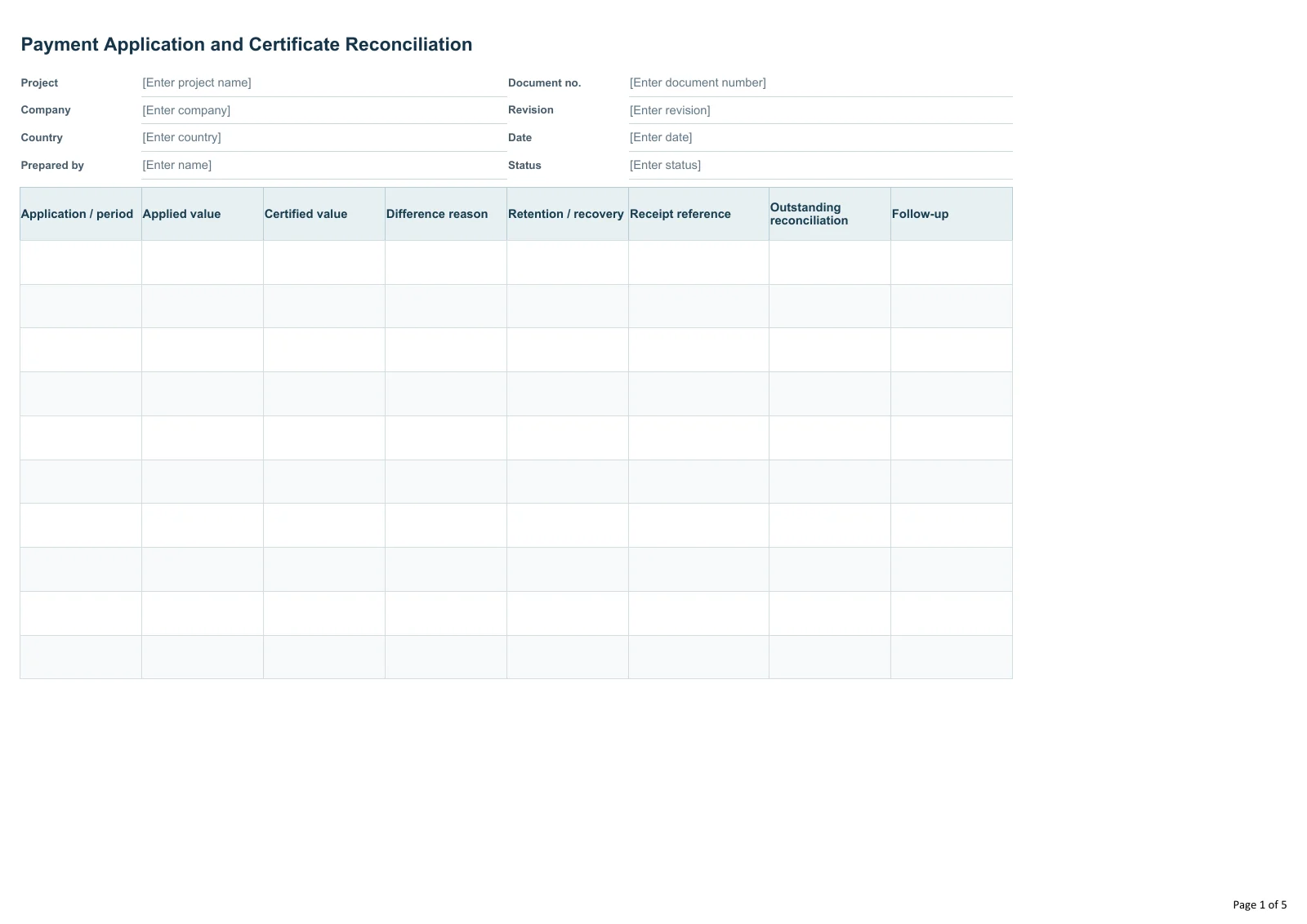 Payment Application and Certificate Reconciliation · Document preview
