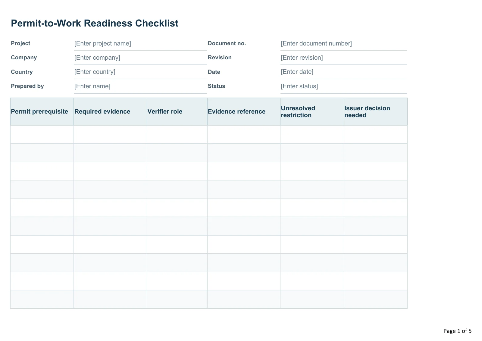 Permit-to-Work Readiness Checklist · Document preview