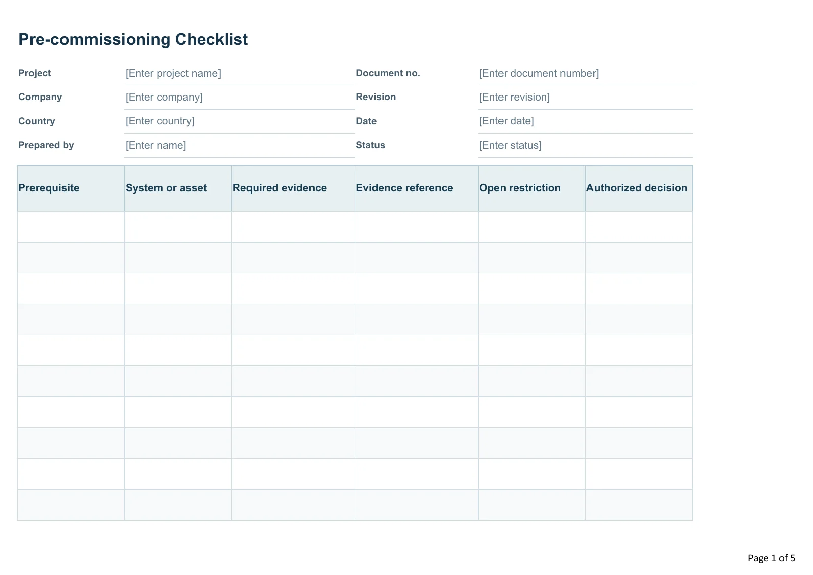 Pre-commissioning Checklist · Document preview