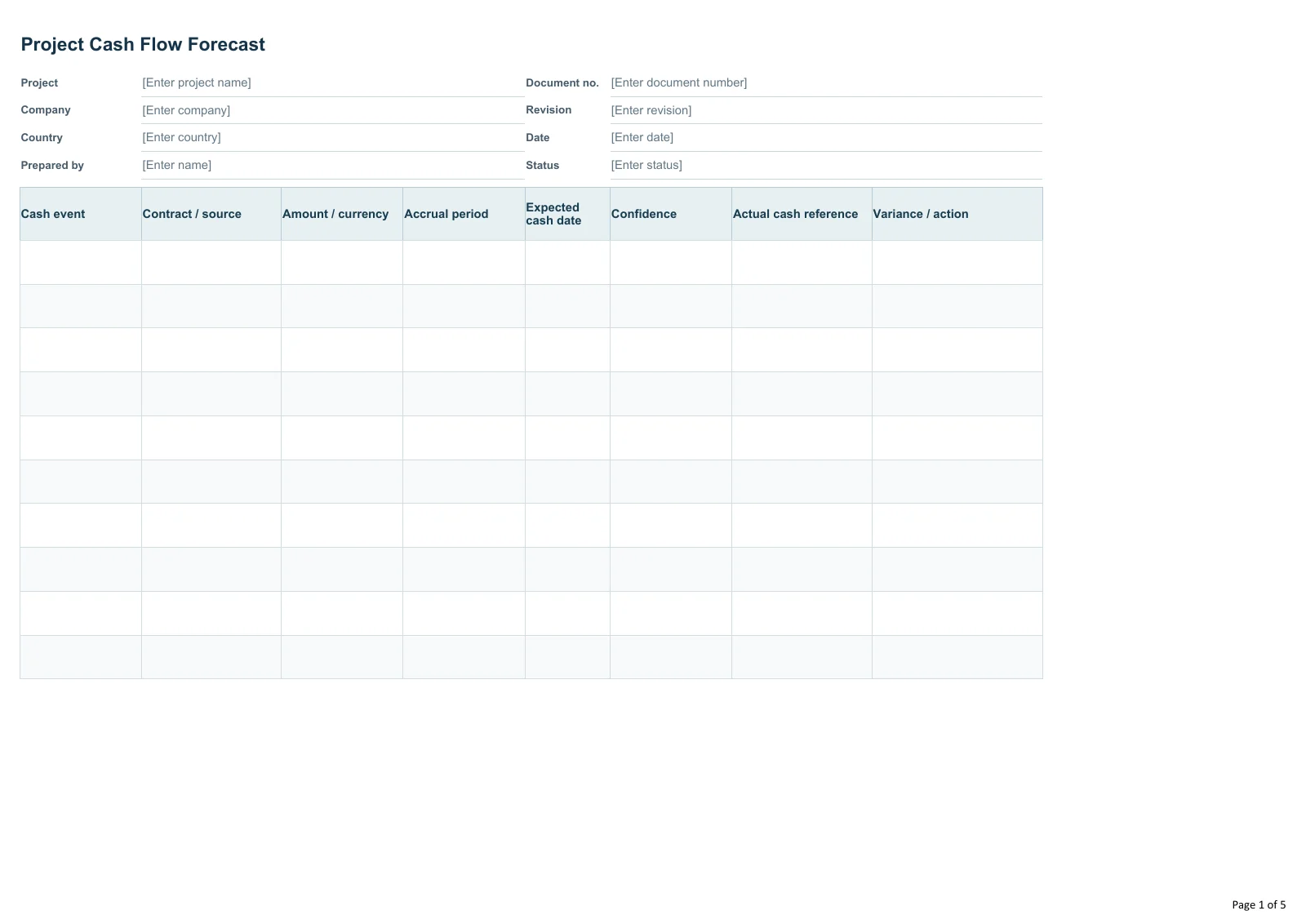 Project Cash Flow Planning Worksheet · Document preview