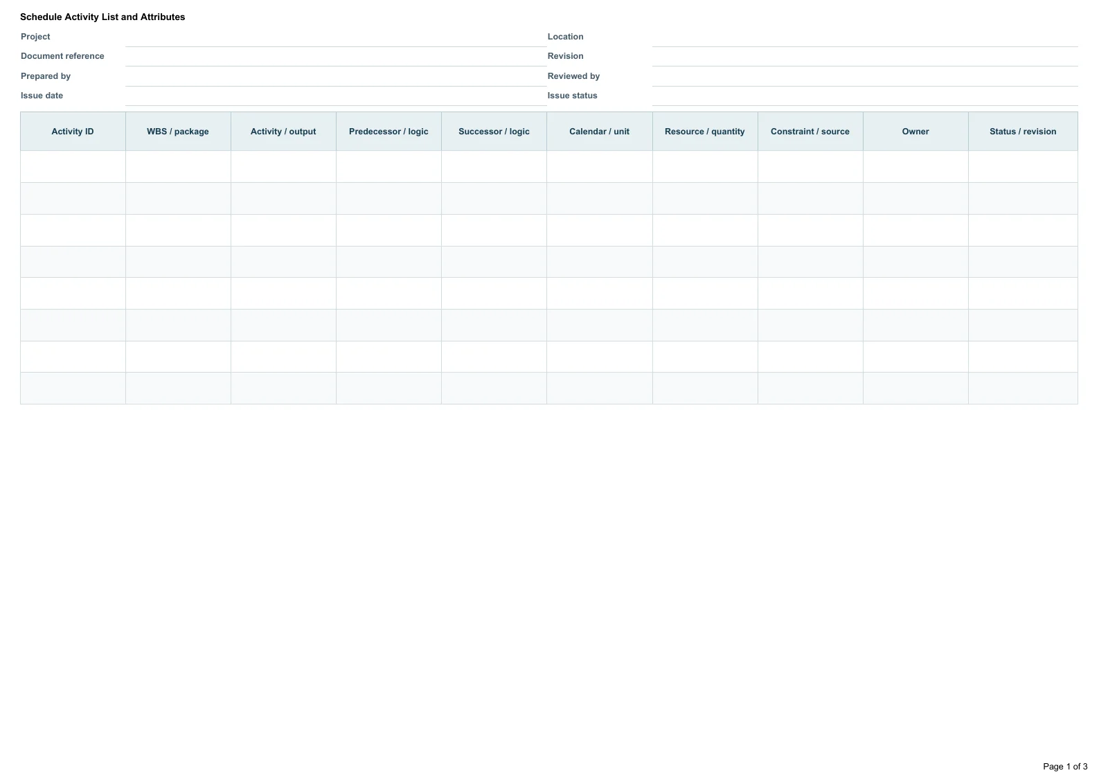 Schedule Activity List and Attributes · Document preview