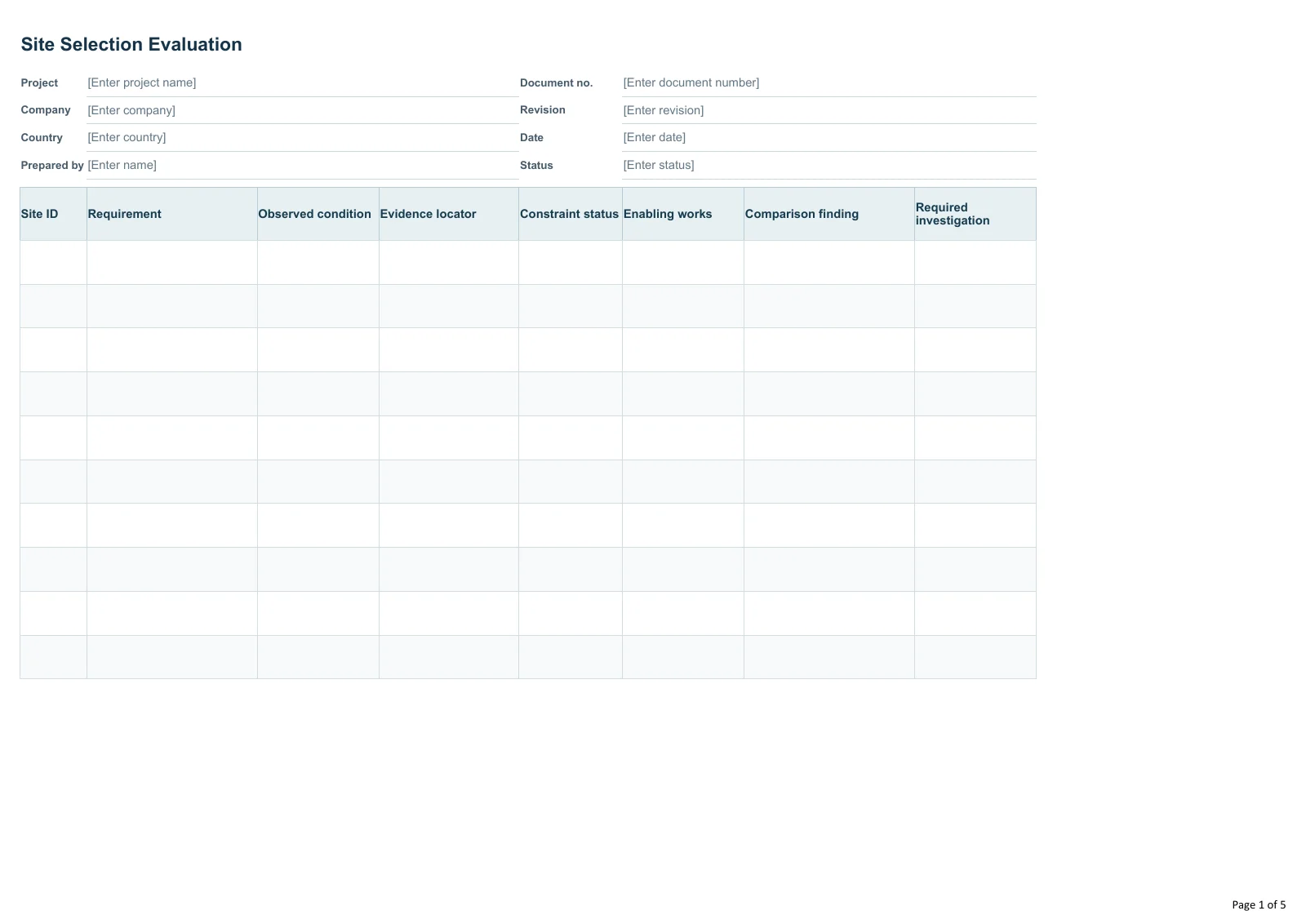 Site Selection Evaluation · Document preview