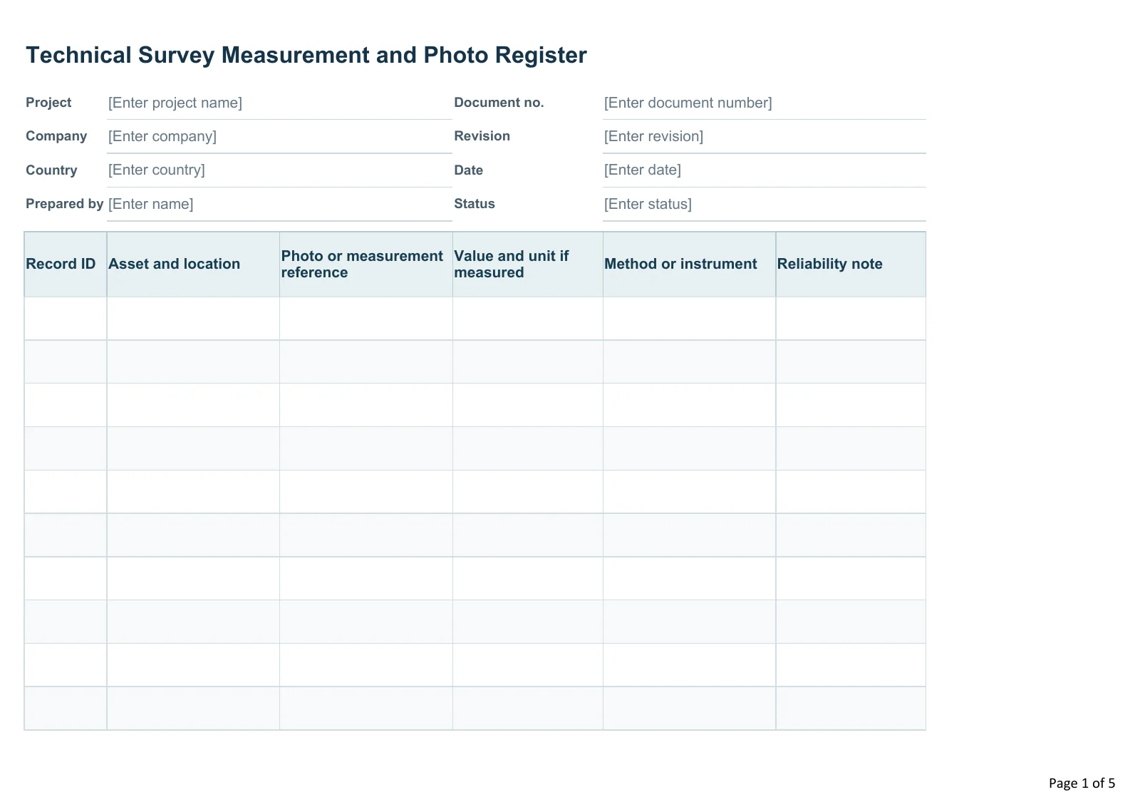 Technical Survey Measurement and Photo Register · Document preview