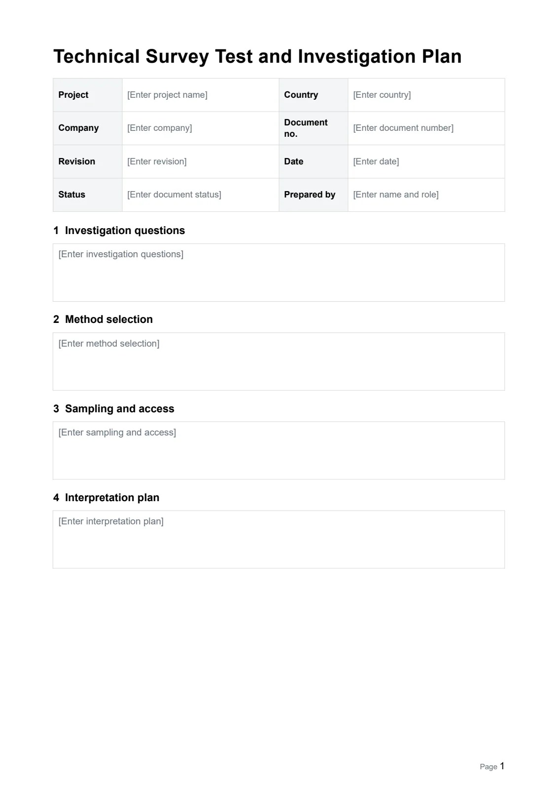 Technical Survey Test and Investigation Plan · Document preview