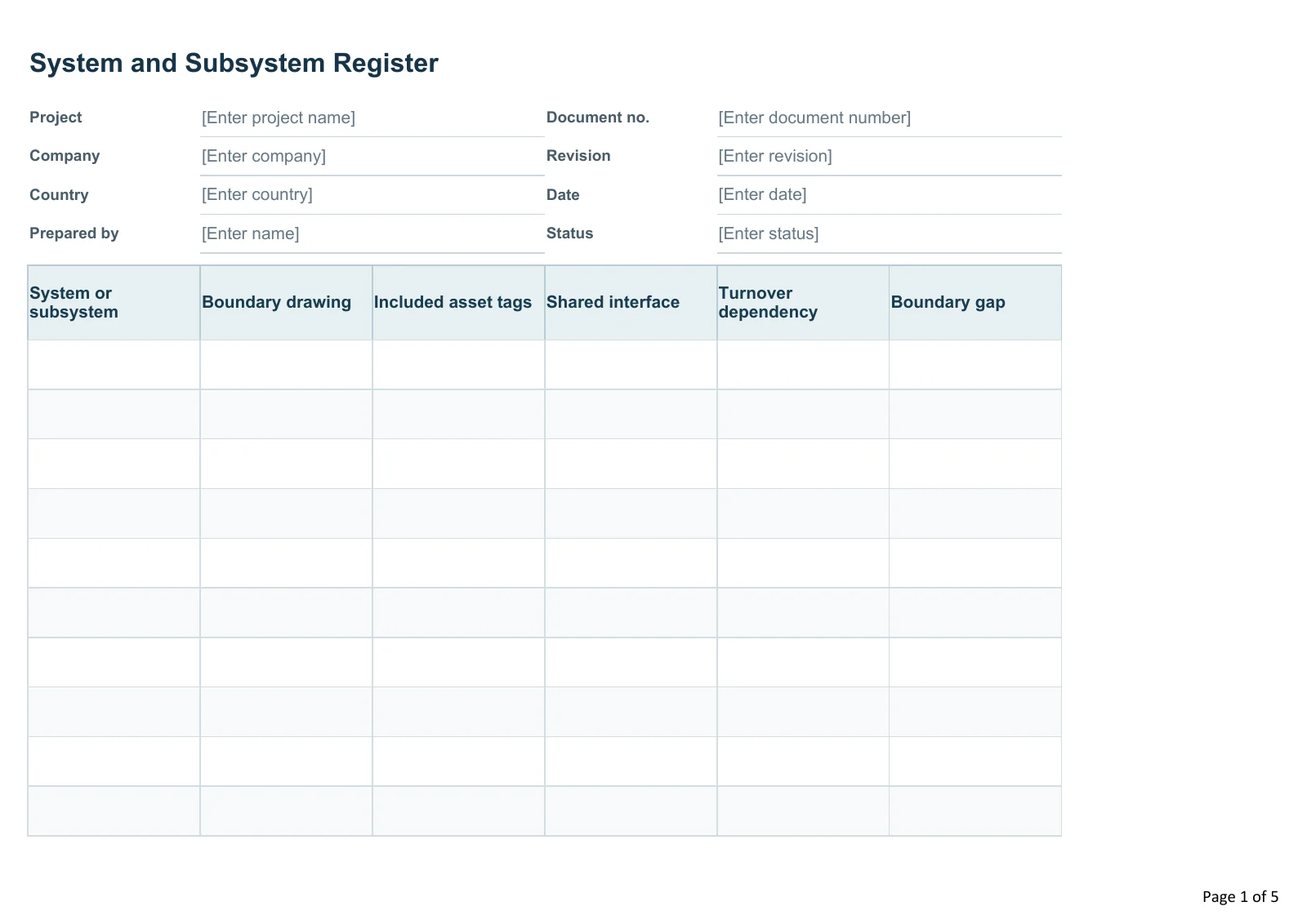 System and Subsystem Register · Document preview