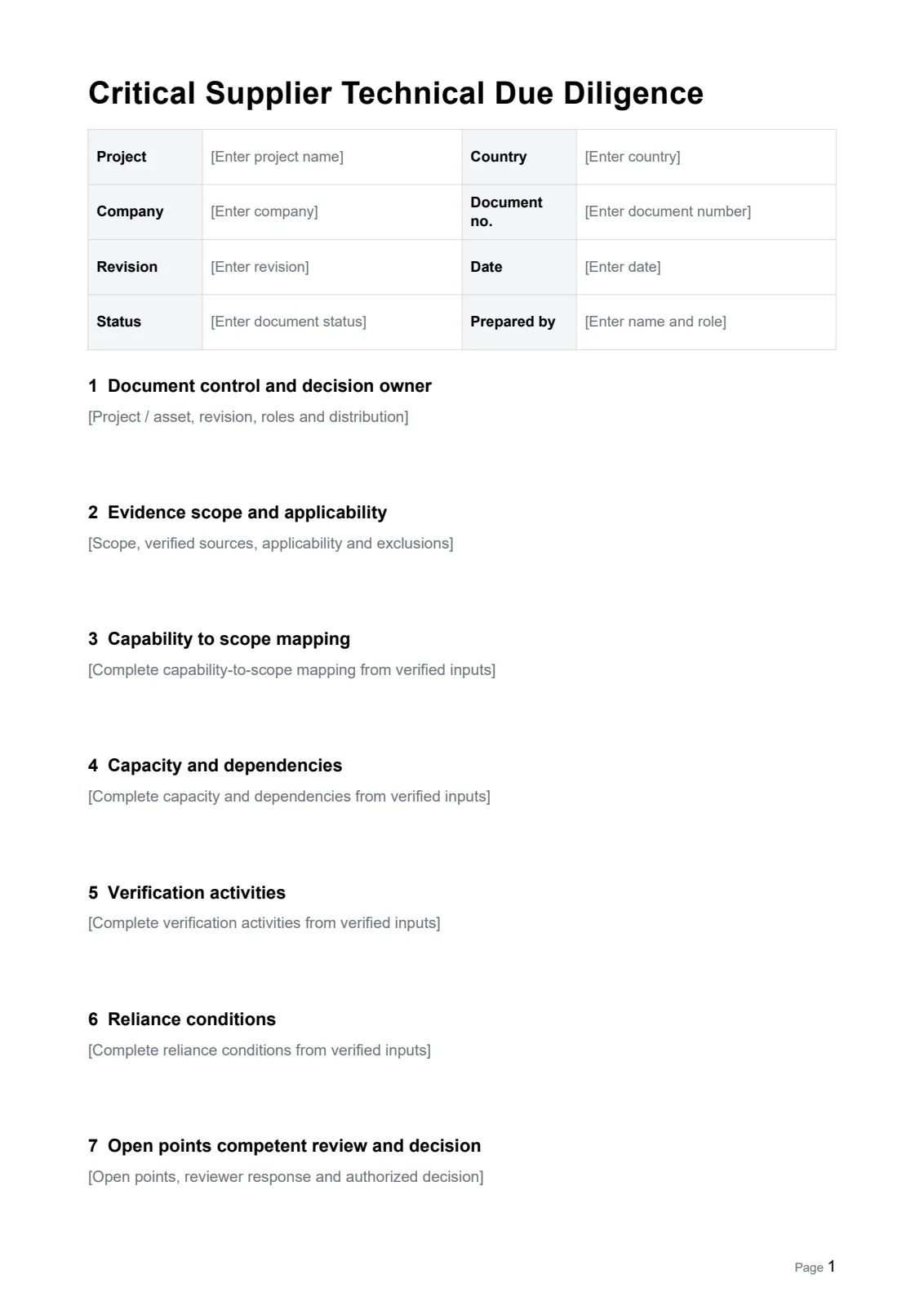 Critical Supplier Technical Due Diligence · Document preview