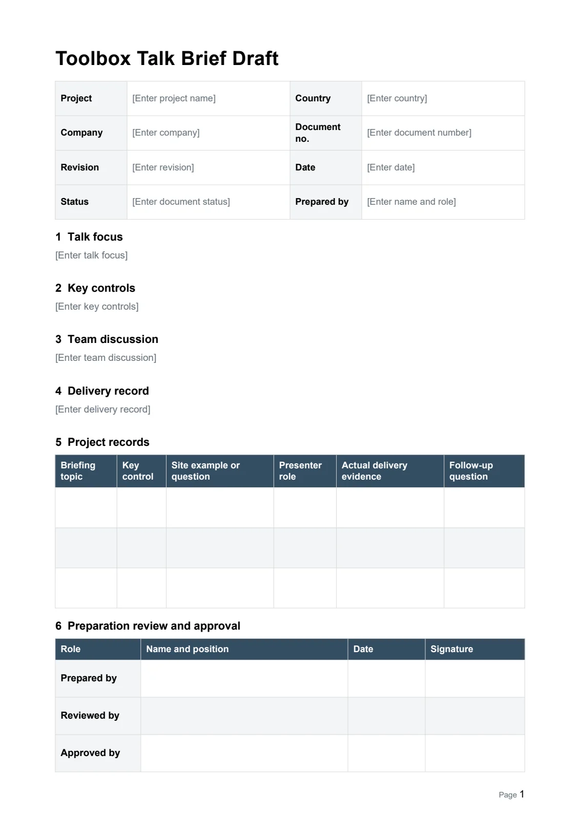 Toolbox Talk Brief Draft · Document preview