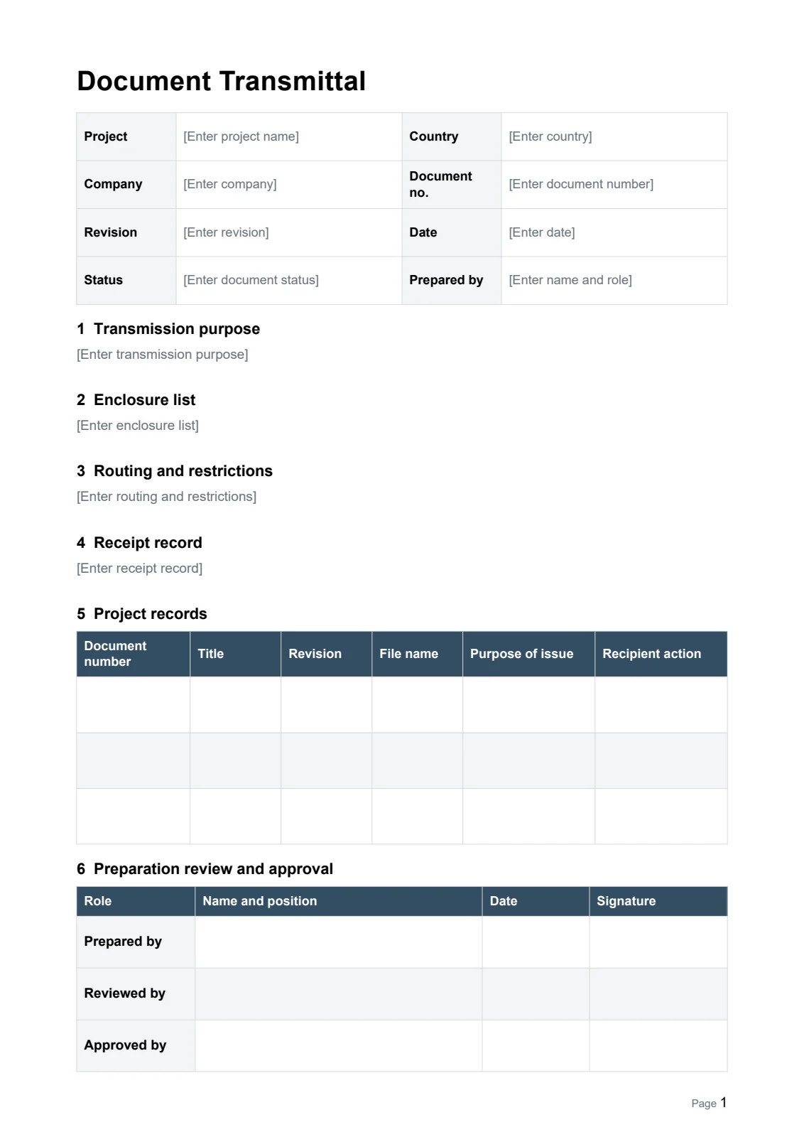 Document Transmittal · Document preview