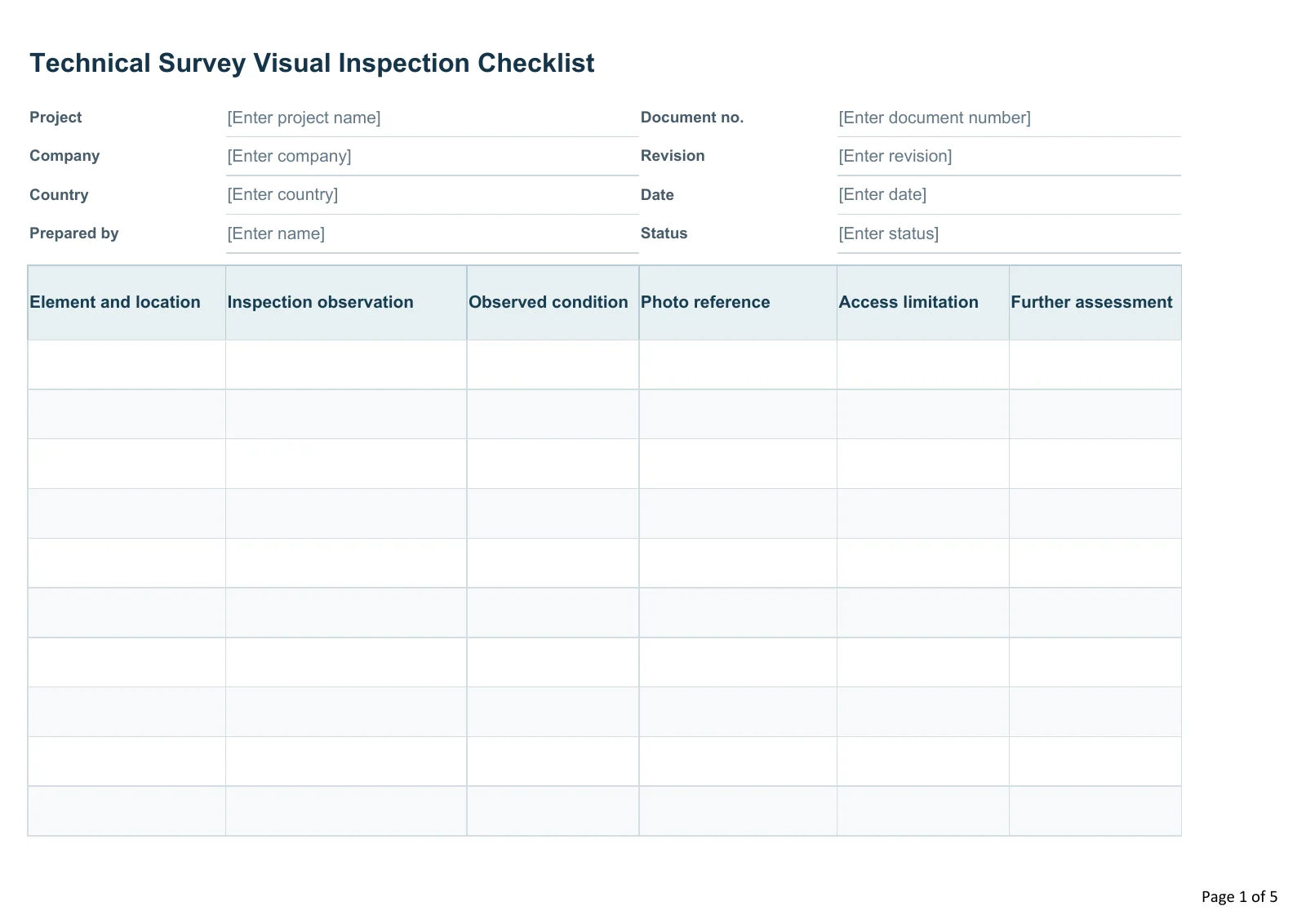 Technical Survey Visual Inspection Checklist · Document preview