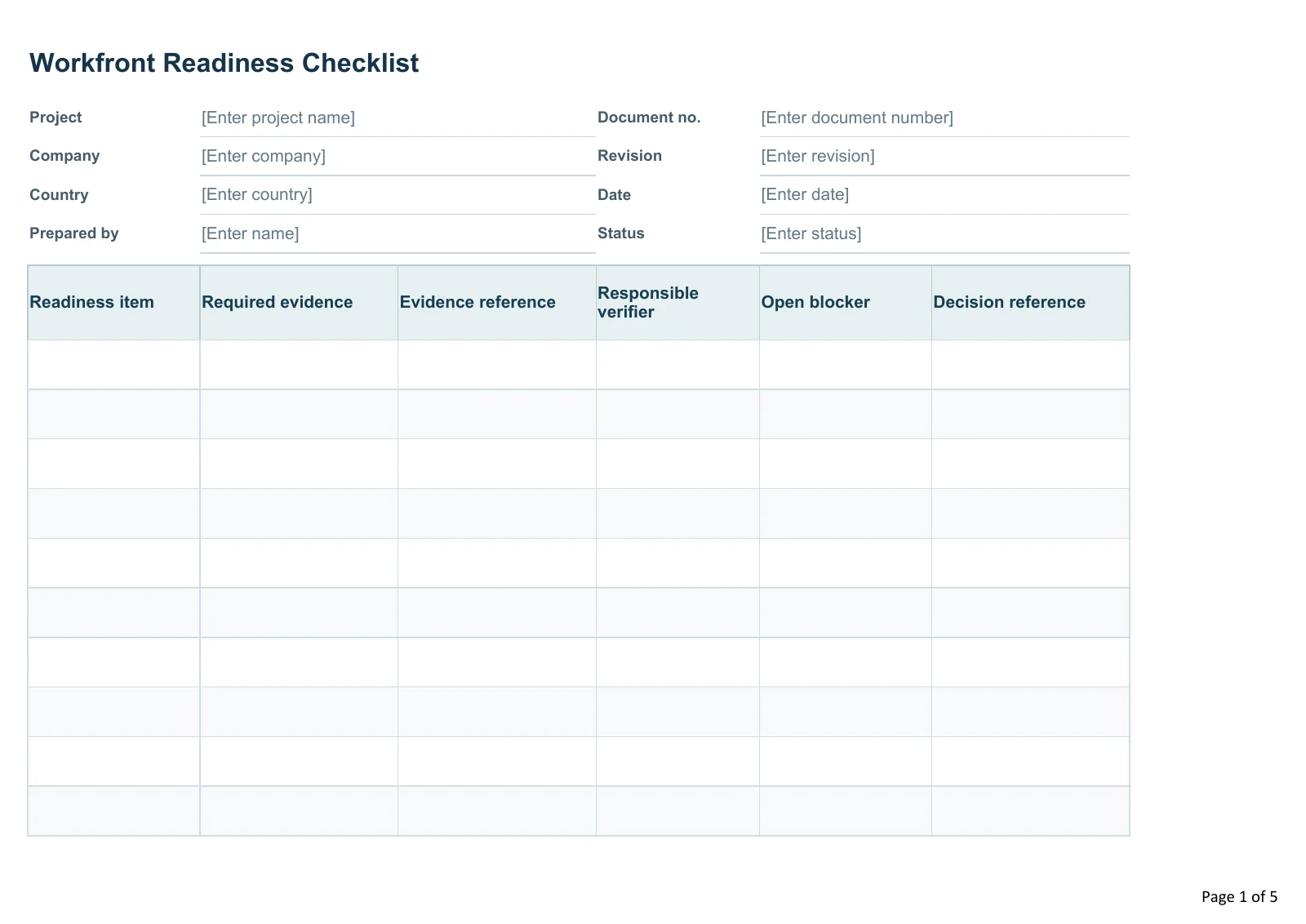 Workfront Readiness Checklist · Document preview